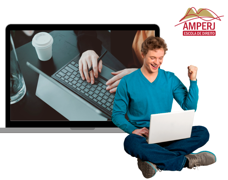Homem comemorando com um laptop