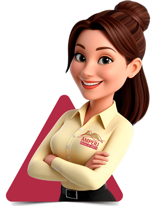 Personagem AMPERJ à direita do banner